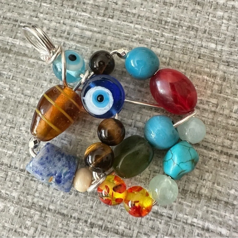 Collage beaded pendant Handmade Evil Eye necklace Multi Colored 1600 Y